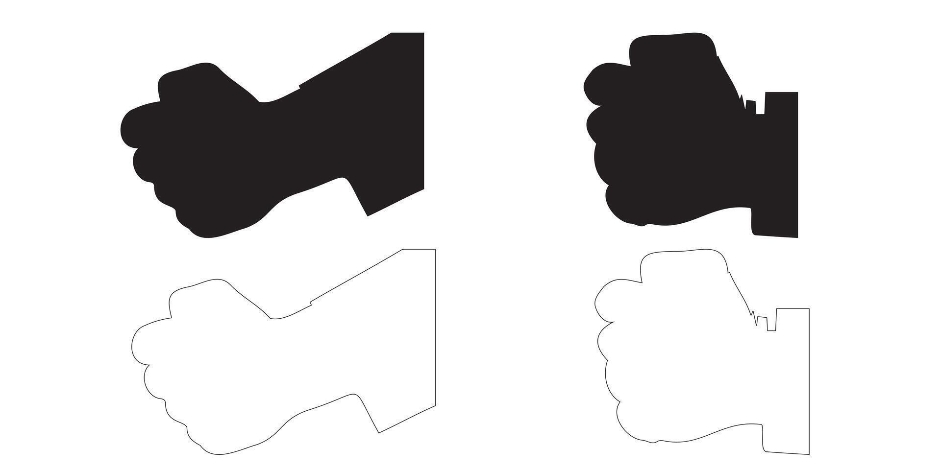 Two fists clenched in opposition silhouette and outline vector