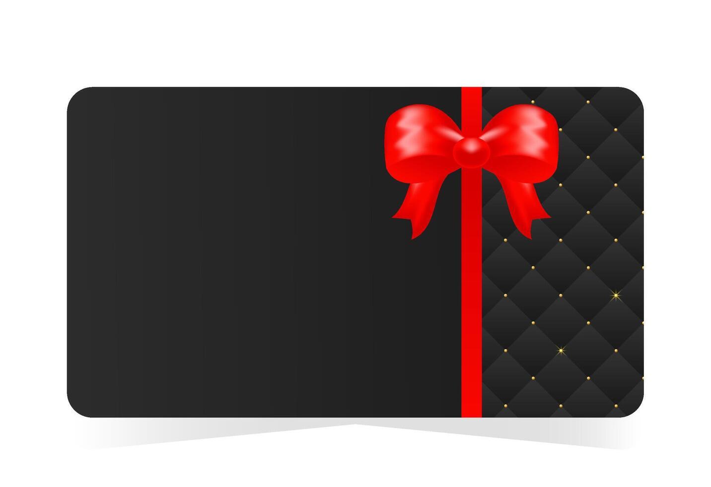 Gift card design with black quilted background with red satin bow and ribbon. illustration for luxury branding, product packaging, digital gifts, VIP promotions, premium print materials vector