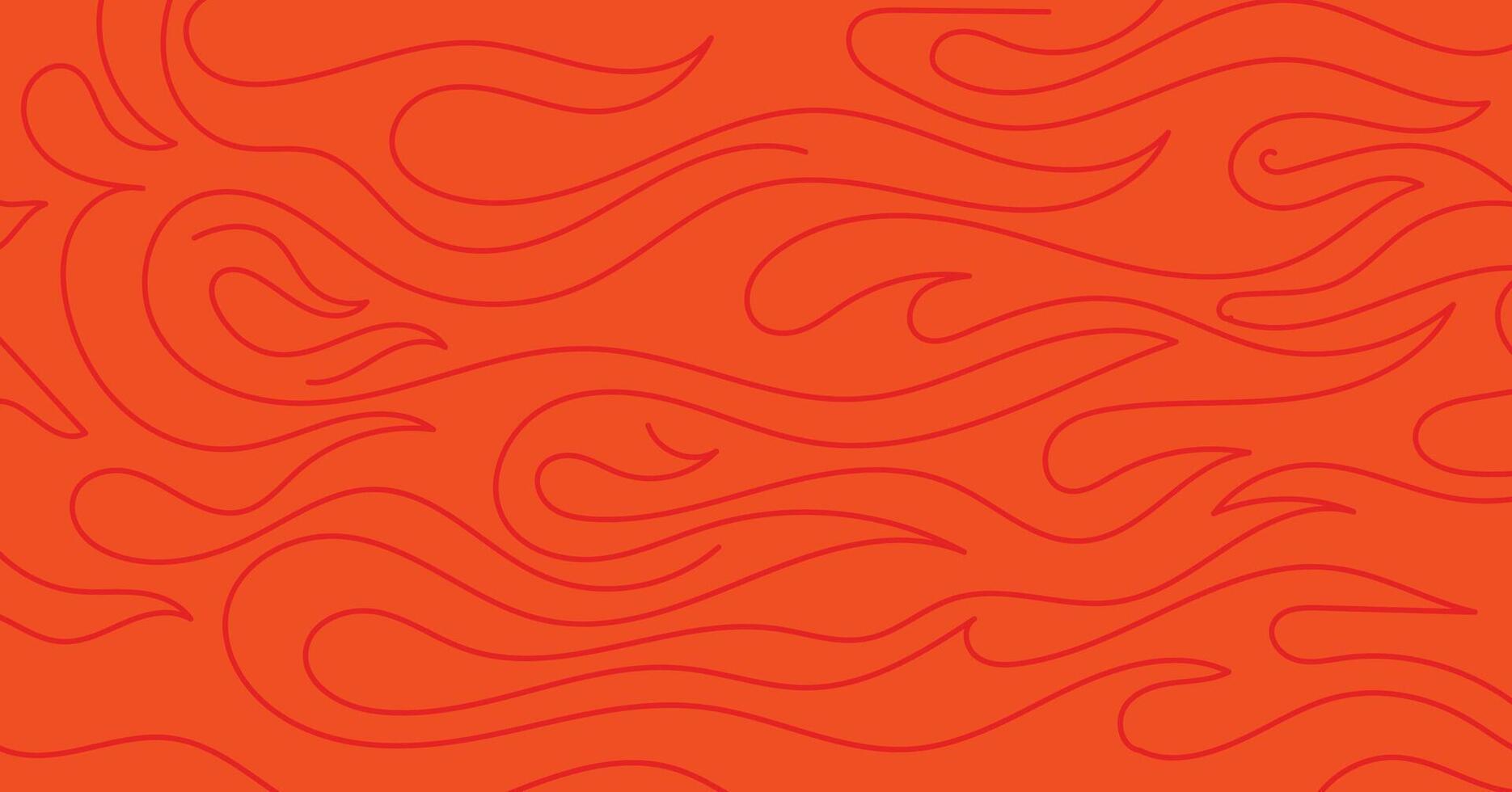 Flames background, abstract doodle fire outline pattern vector