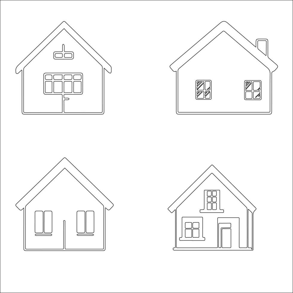 Minimal House Line Art Icons Set Simple Home Outline Collection. vector