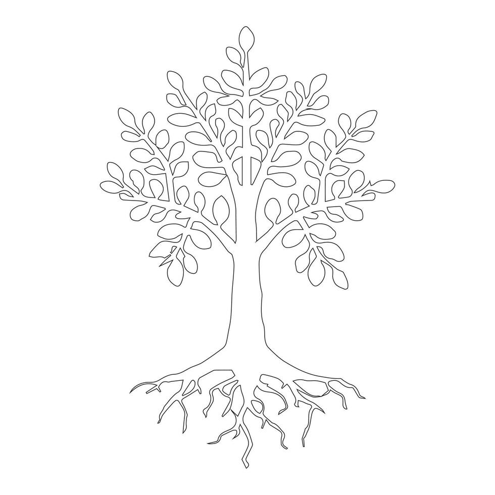 Minimal lineart Tree Illustration with lineart leave on White Background. vector