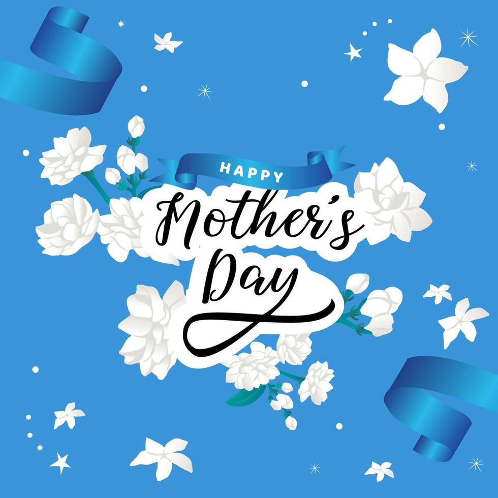 mother day card with jasmine and ribbon square vector