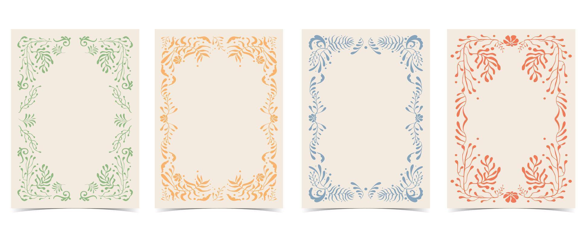 color flower and leaves frame border background in wavy line style for vertical A4 design vector