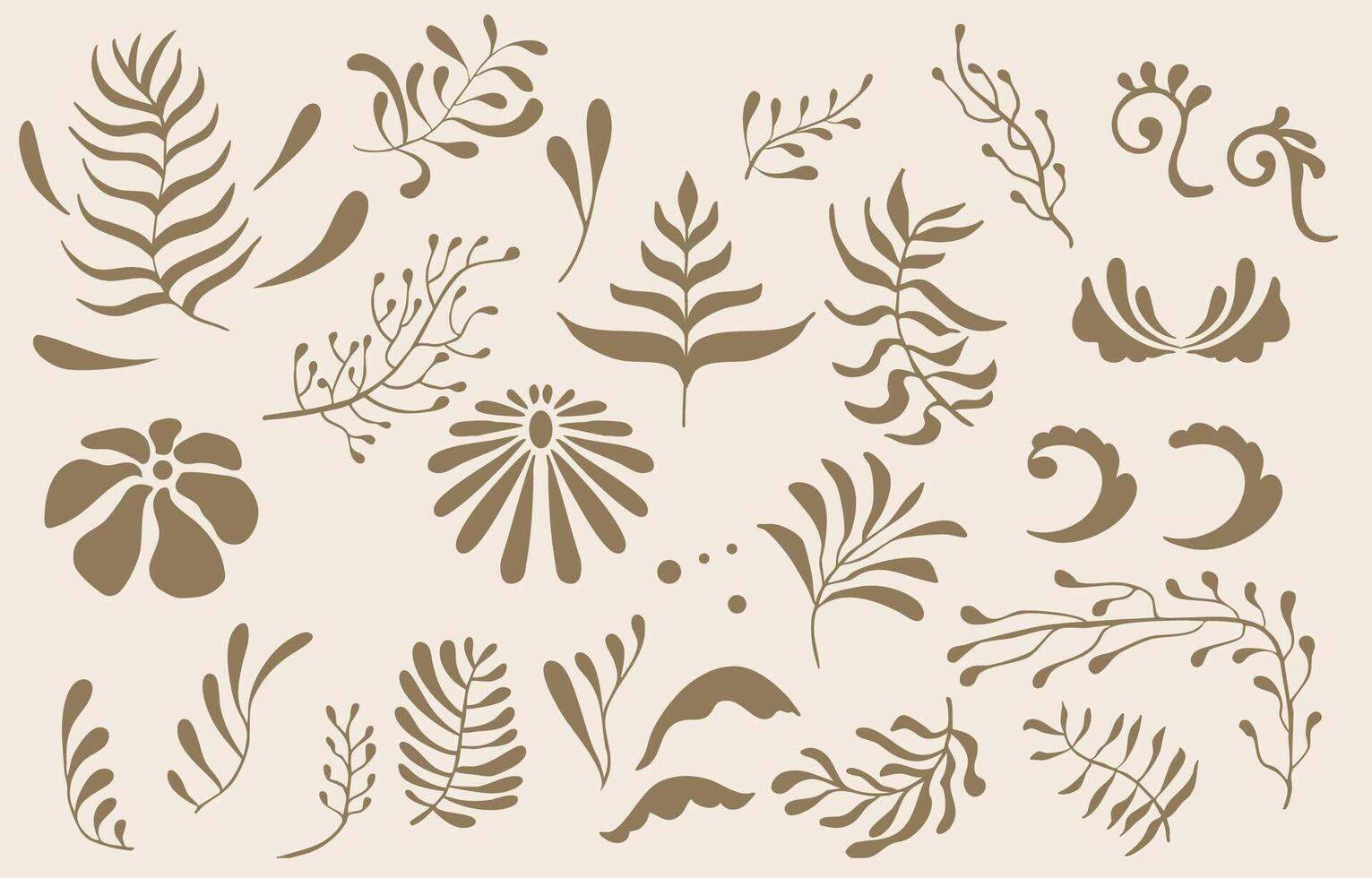 Retro flower and leaves border element object in wavy line style vector