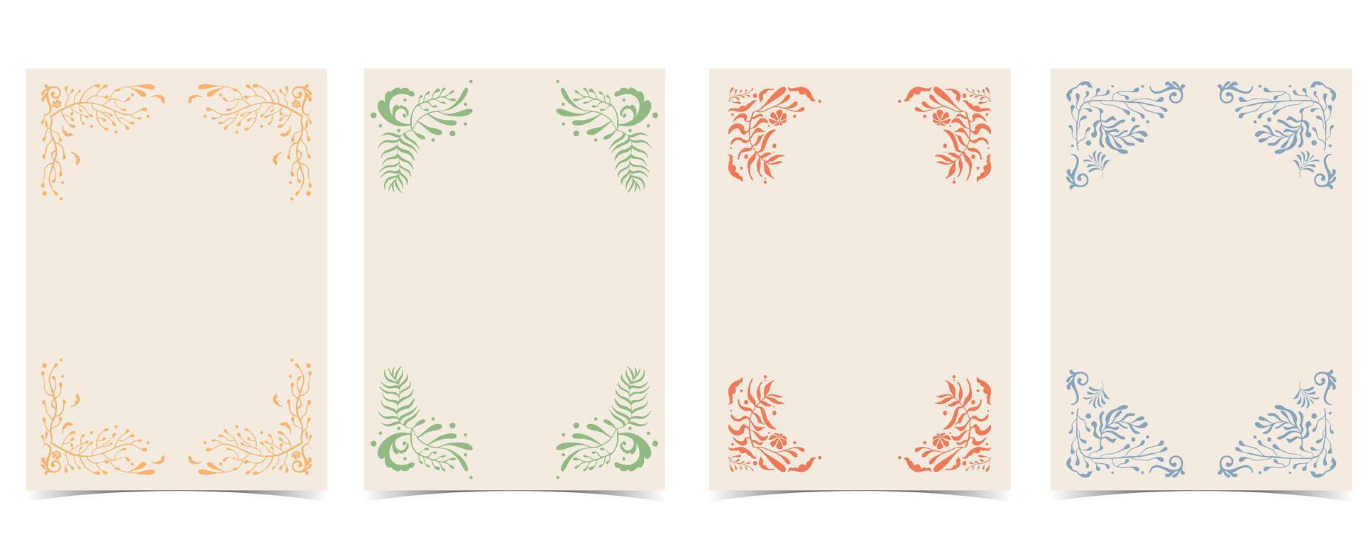color flower and leaves frame background in wavy line style for vertical A4 design vector