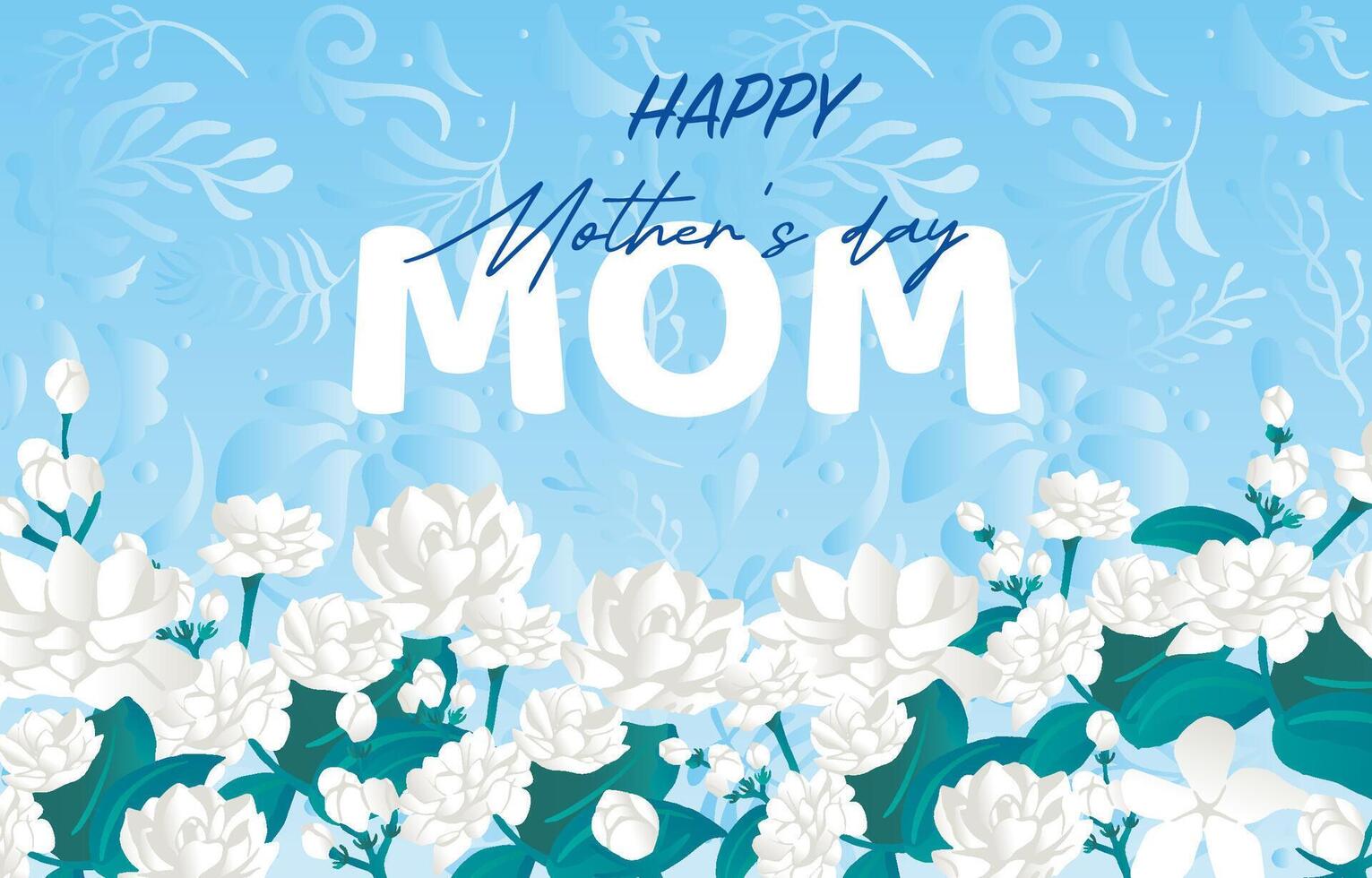 Happy mother day card with jasmine border for horizontal design vector
