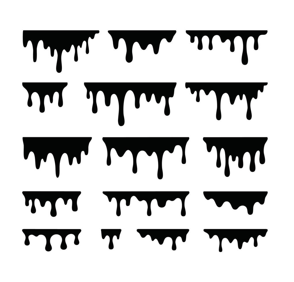 Dripping Liquid Shapes Set, Black Melting Drips and Paint Drops Collection vector