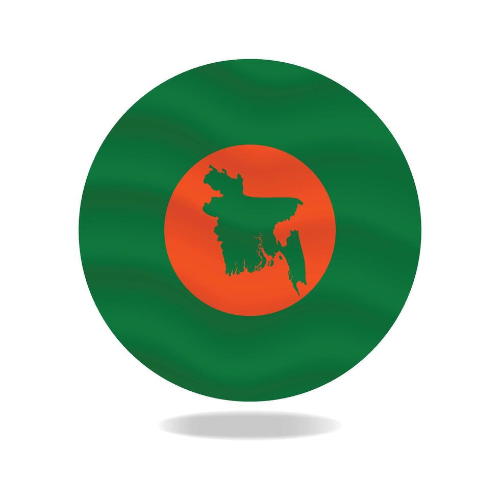 Bangladesh map silhouette on circular green and orange flag design vector