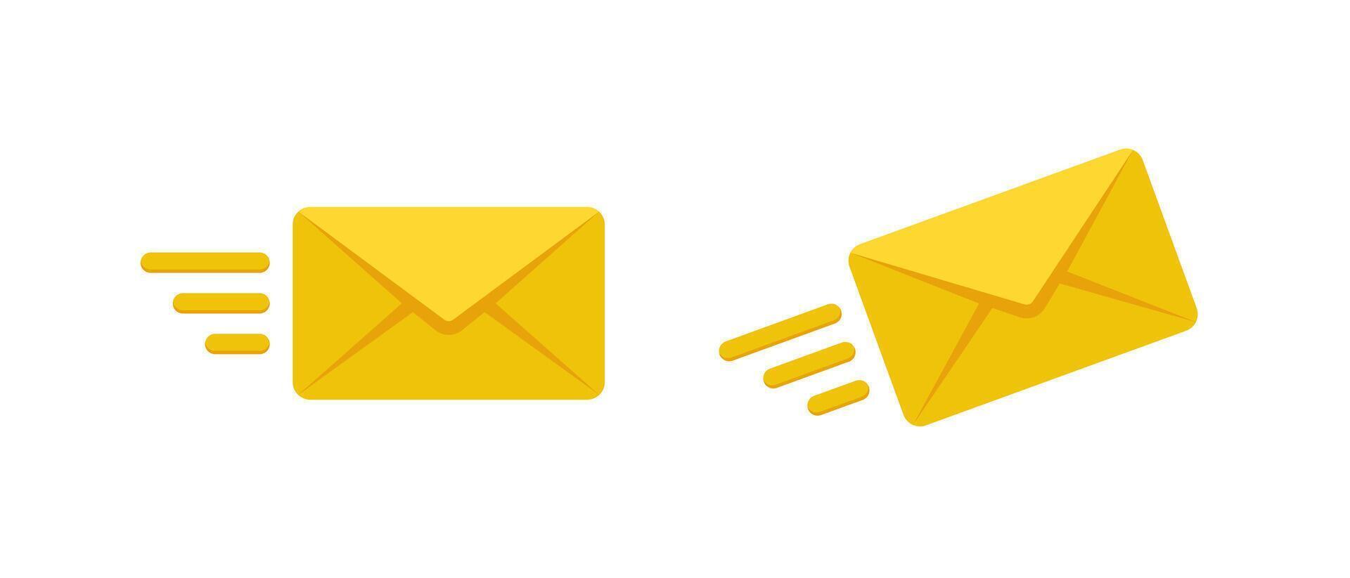 Flying email icon. Send message icon with yellow envelope vector