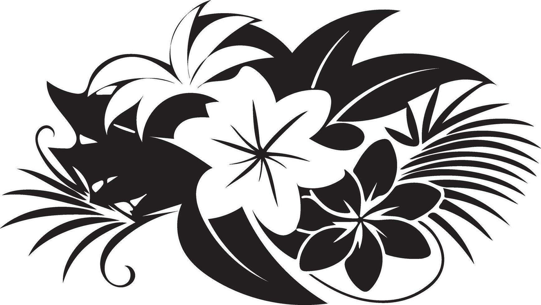Black and white abstract floral design with decorative flowers and leaves vector