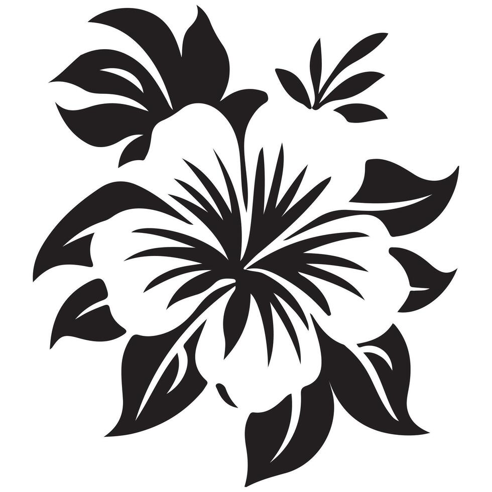 Black and white floral illustration with leaves and decorative elements vector