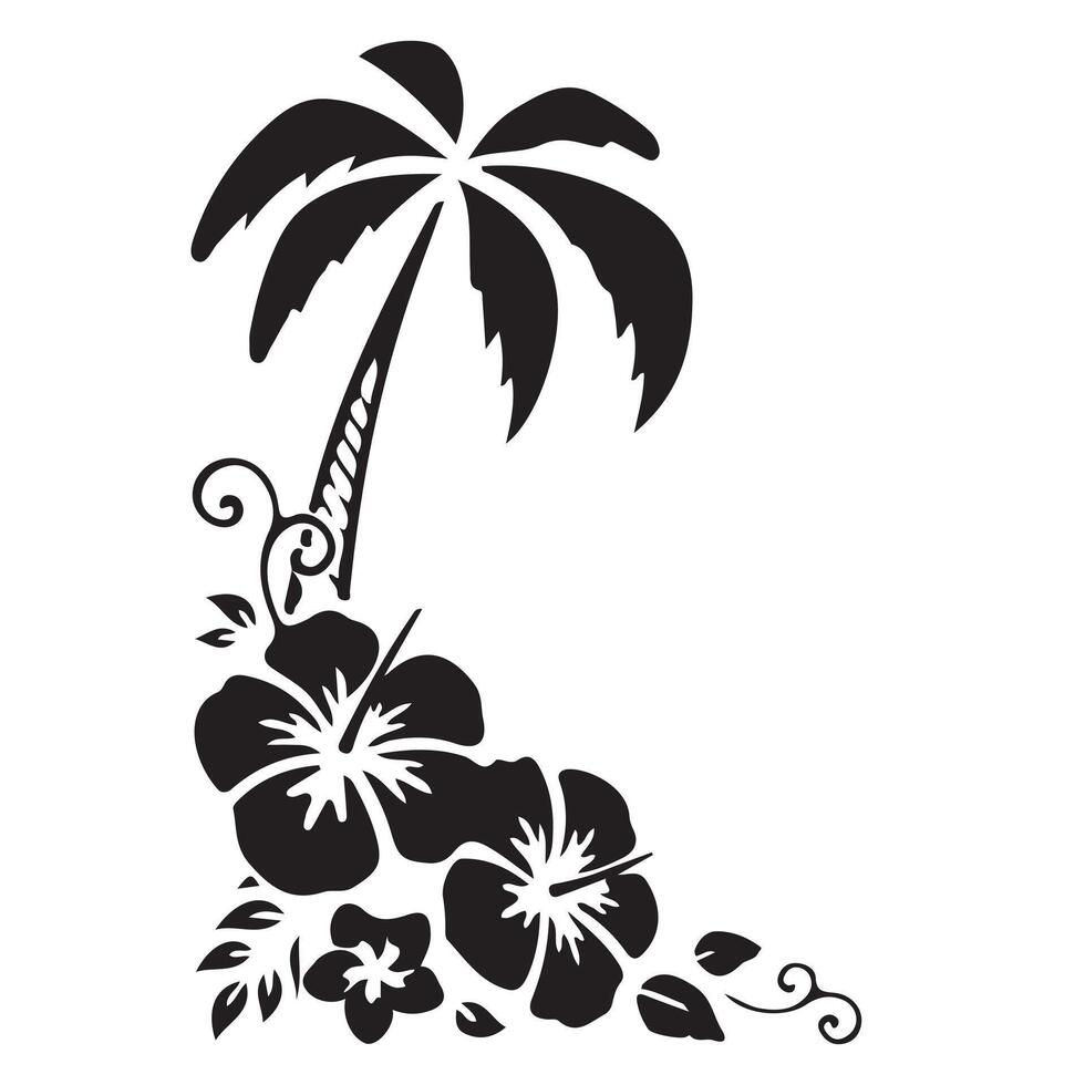 Abstract tropical background with palm tree silhouette and floral design vector