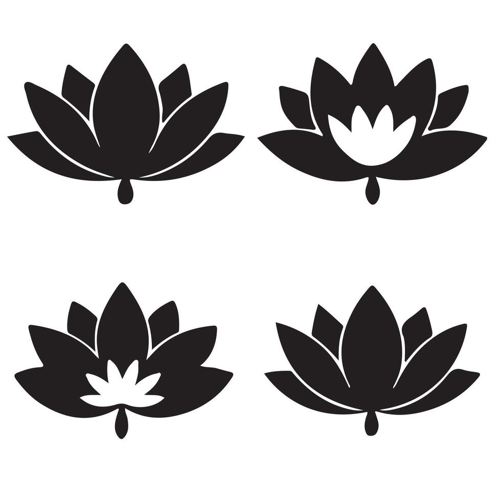 Lotus flower set in decorative style with natural floral elements design vector