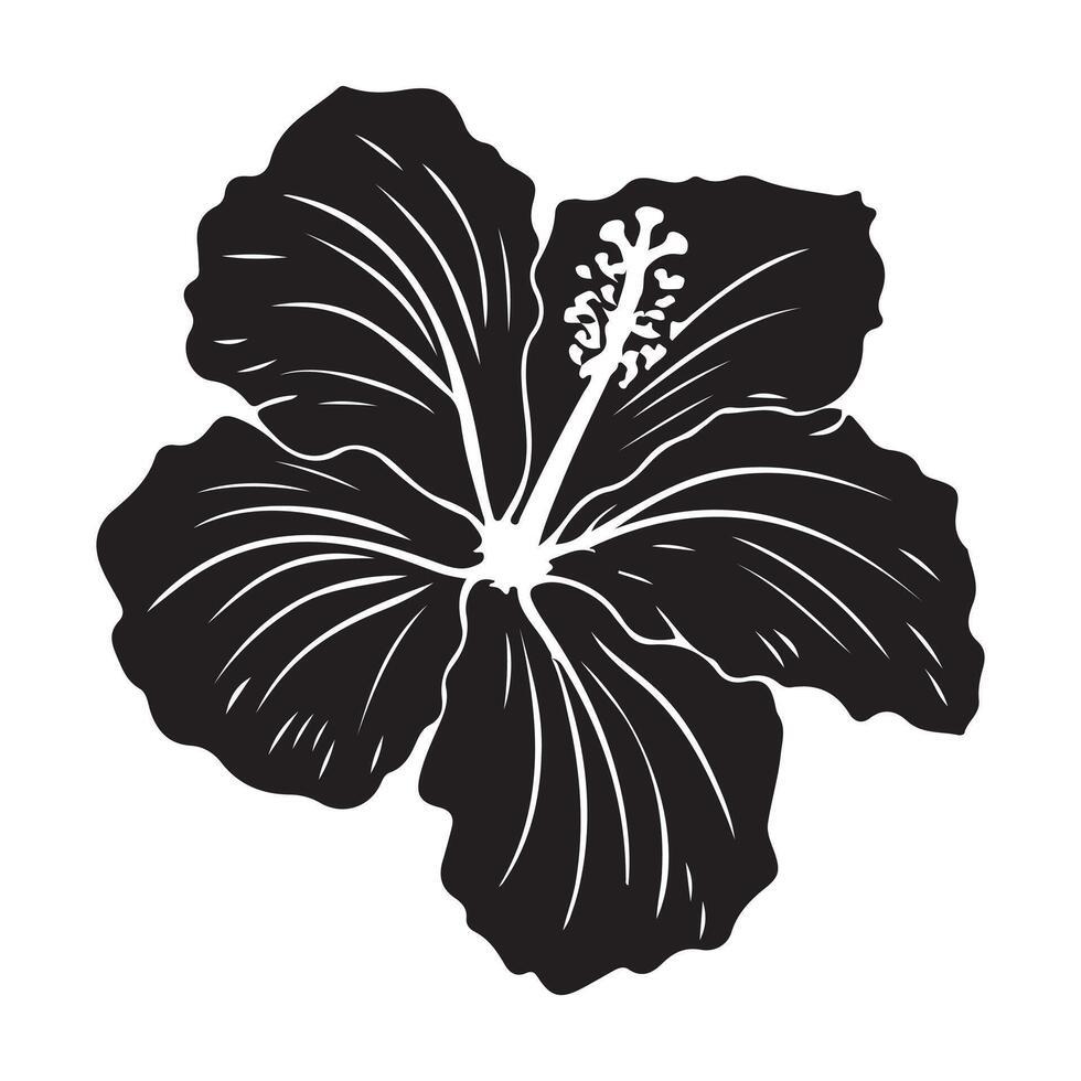 Black and white floral ornament with roses and hibiscus in vintage sketch style vector