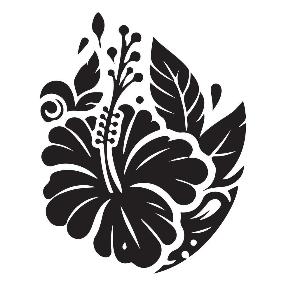 Black and white floral design with decorative flowers and leaves in artistic style vector