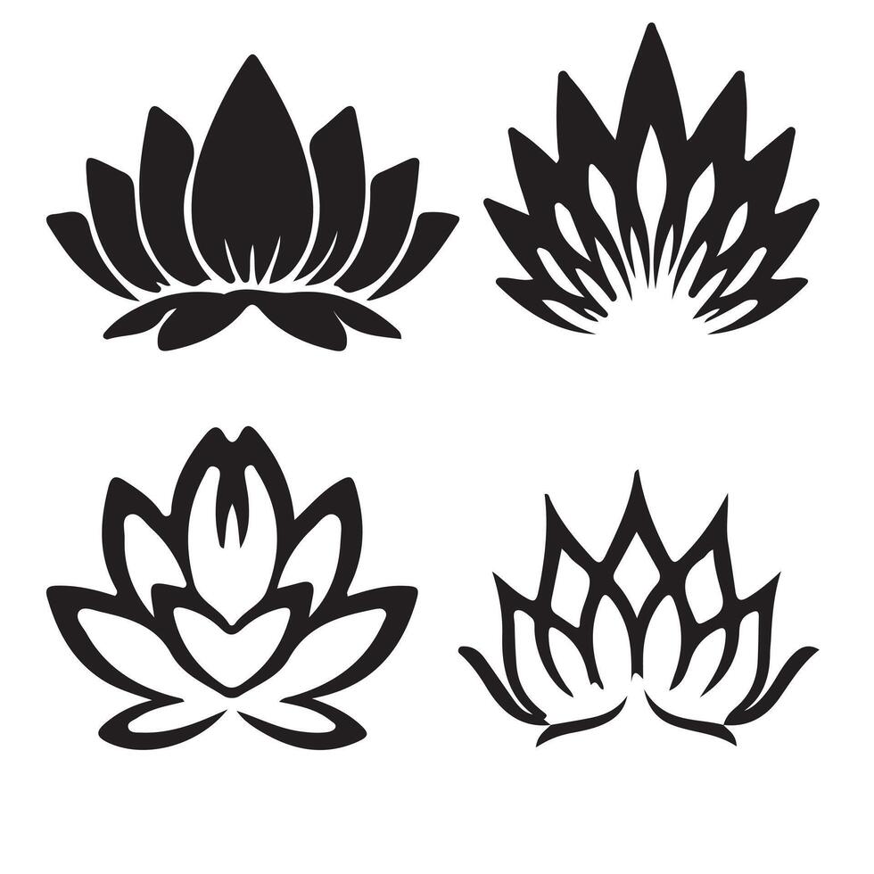 Lotus flower set in decorative style with natural floral elements vector