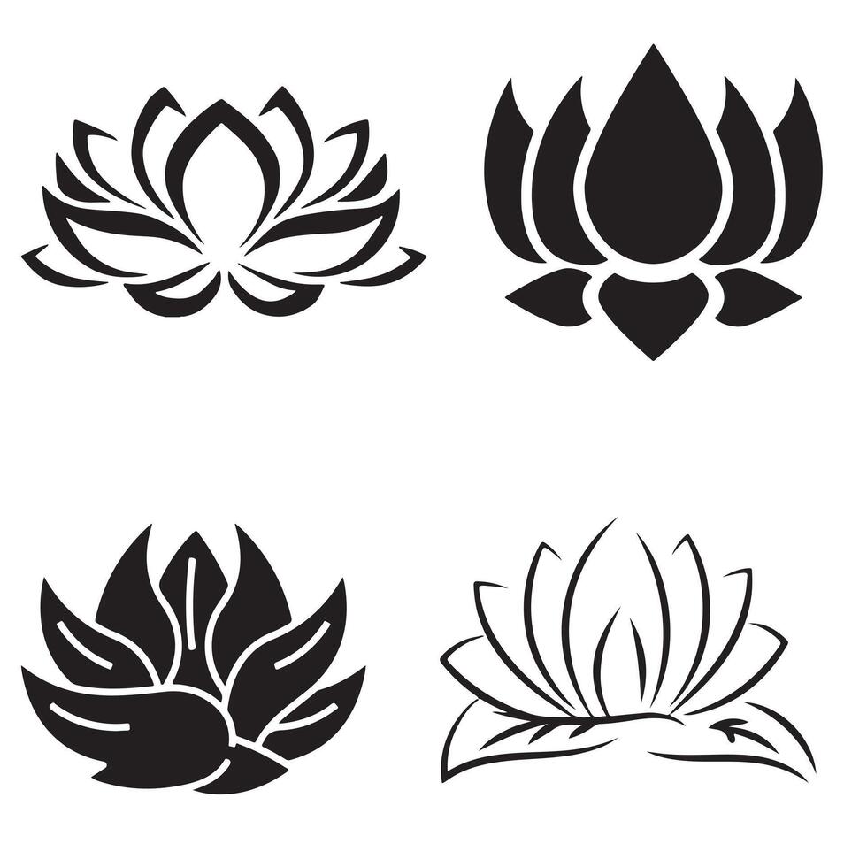 Set of decorative lotus flower illustrations with natural floral elements vector