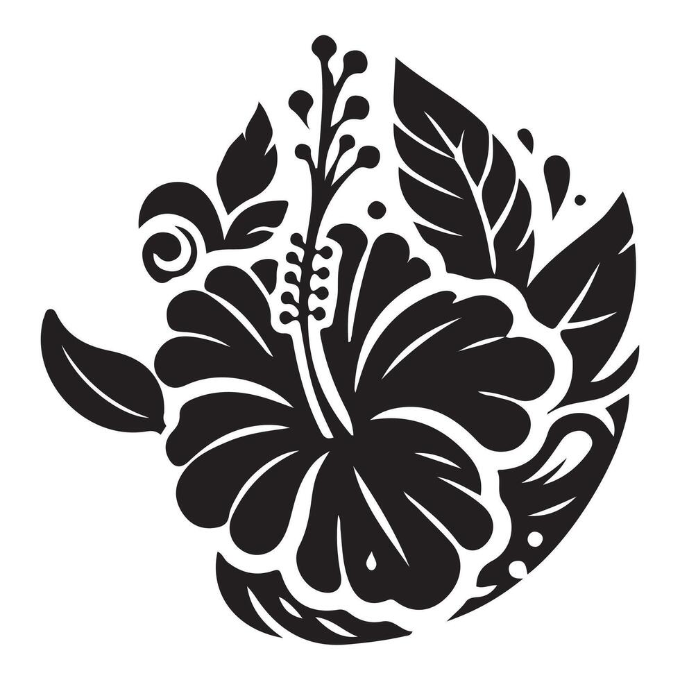 Black and white floral design element with flower leaves and vintage ornamental pattern vector