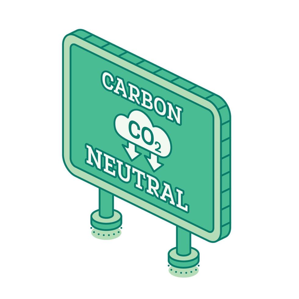 Isometric Carbon Neutral sign with CO2 cloud icon. Concept of sustainability, zero emissions, and environmental responsibility for a cleaner future. vector