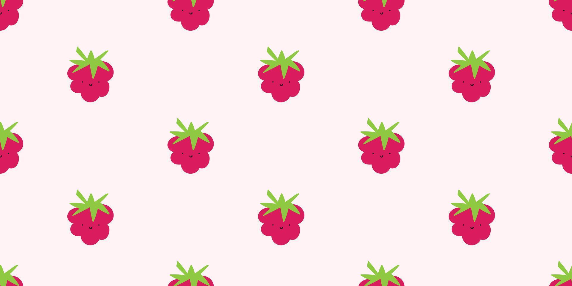 Raspberry. Cute character. Seamless pattern on pink background. Hand drawn illustration. Graphic design. vector