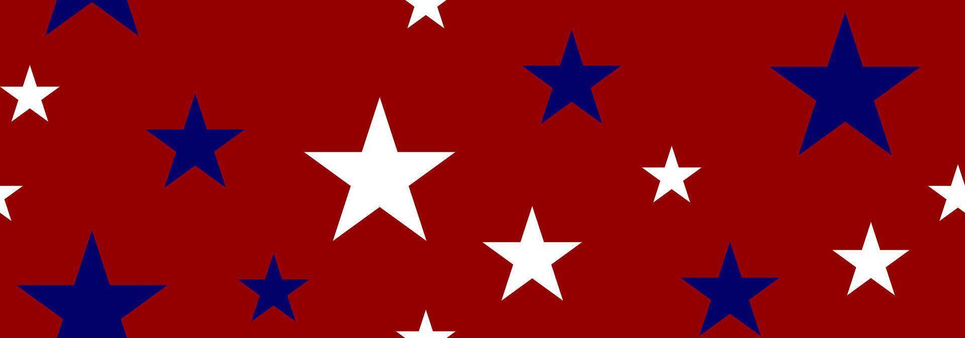 White and blue stars on a red background, seamless pattern vector