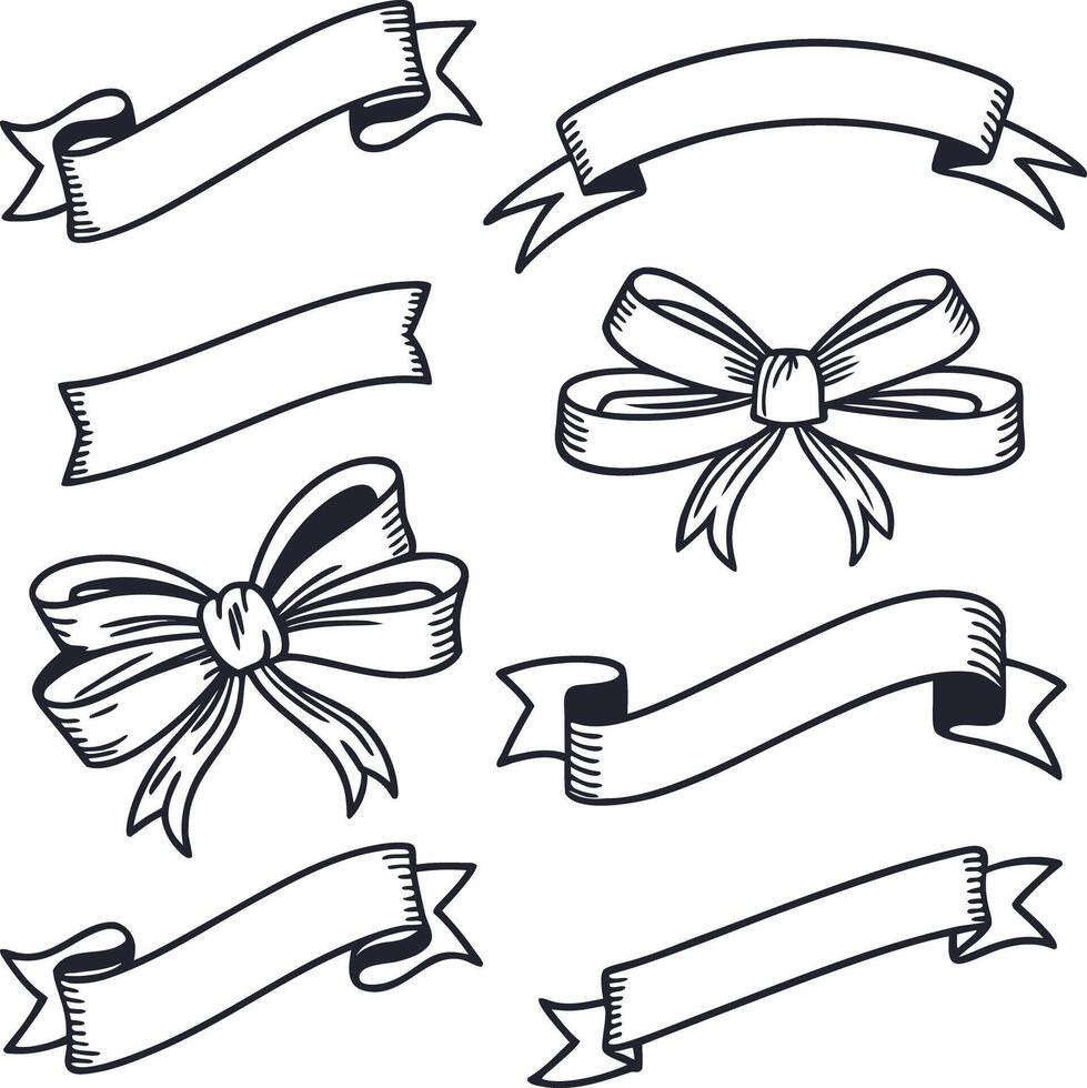 Ribbons and Bows Hand Drawn Set for Cute and Creative Design Accents vector