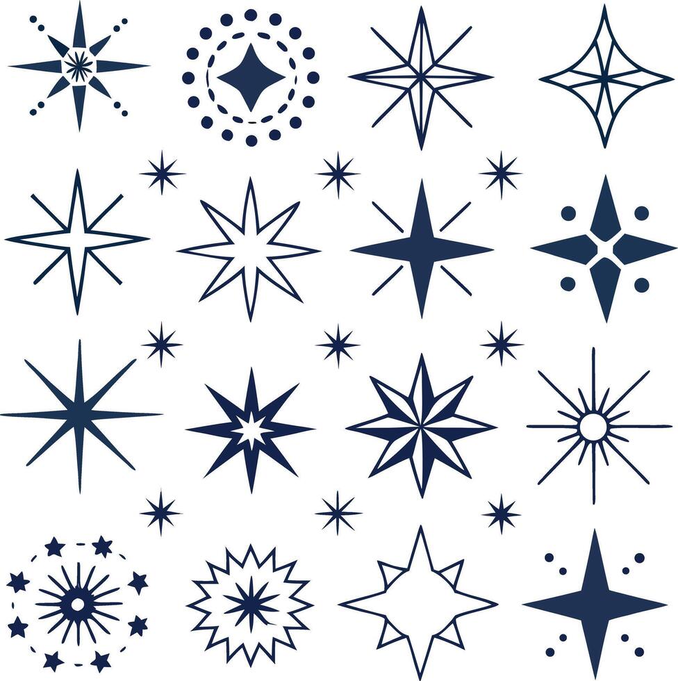Dark Blue Starburst Icon Set for Party, Celebration, and Background Effects vector