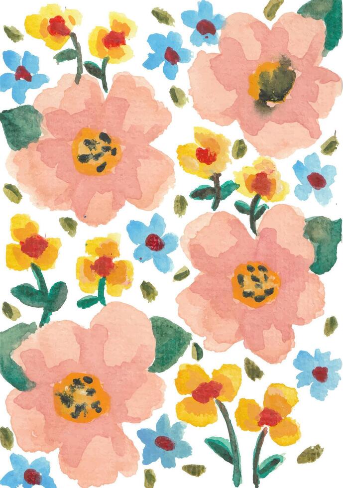 Watercolor Floral Arrangement with Pink, Yellow, and Blue Flowers vector