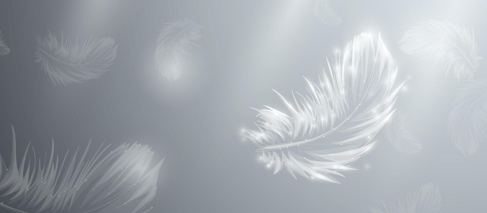 Abstract white bird feathers falling in the air. Low polygonal, wireframe, linear and mesh. illustration vector