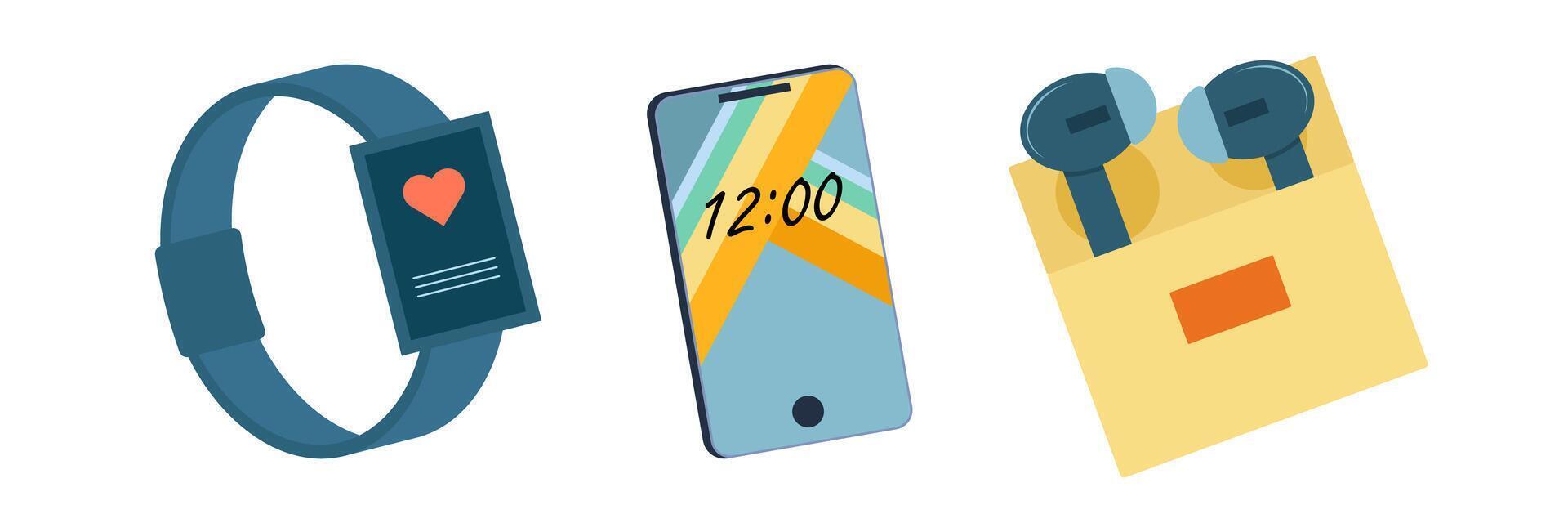 Flat illustrations of various electronic gadgets and digital devices. Electronic Devices Hardware Set. vector