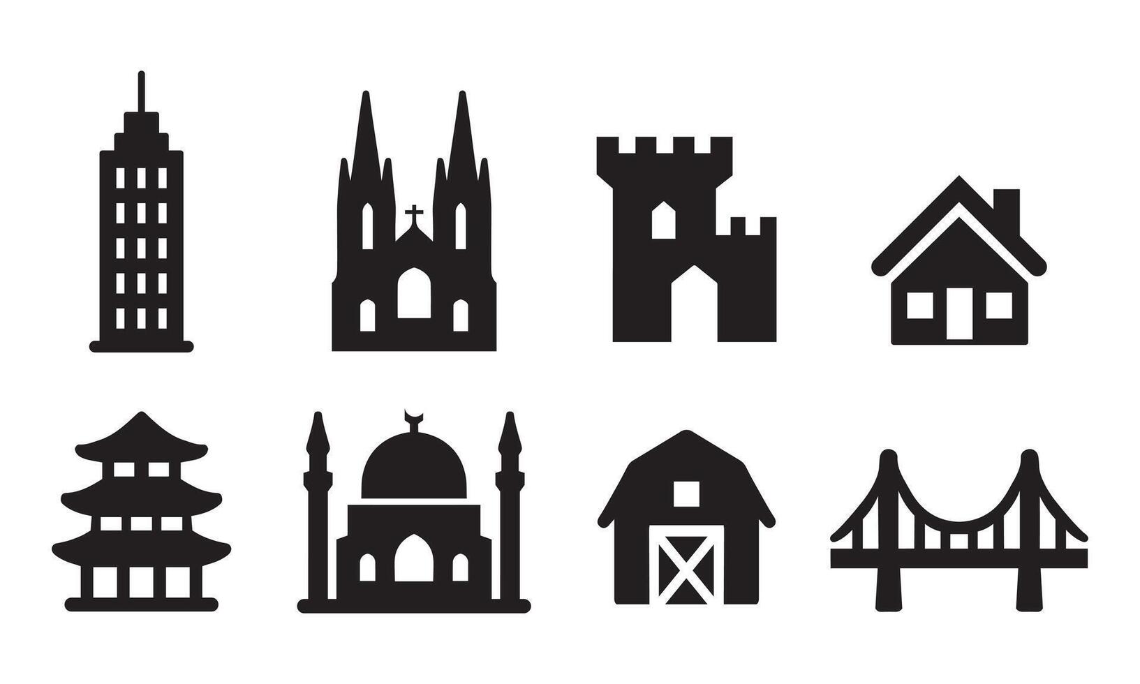 Architectural Building Silhouette Icons Set Black Religious Landmarks Collection vector