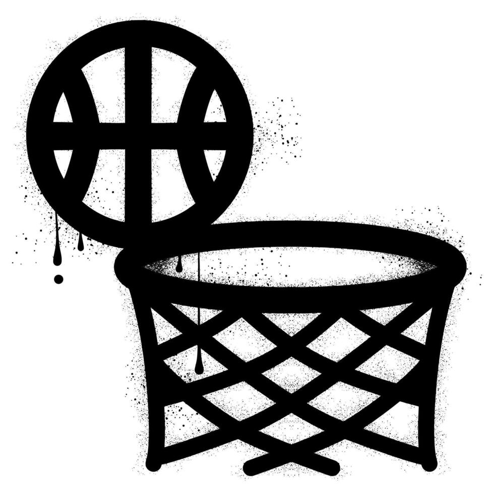 Basketball hoop and ball with black spray paint graffiti vector