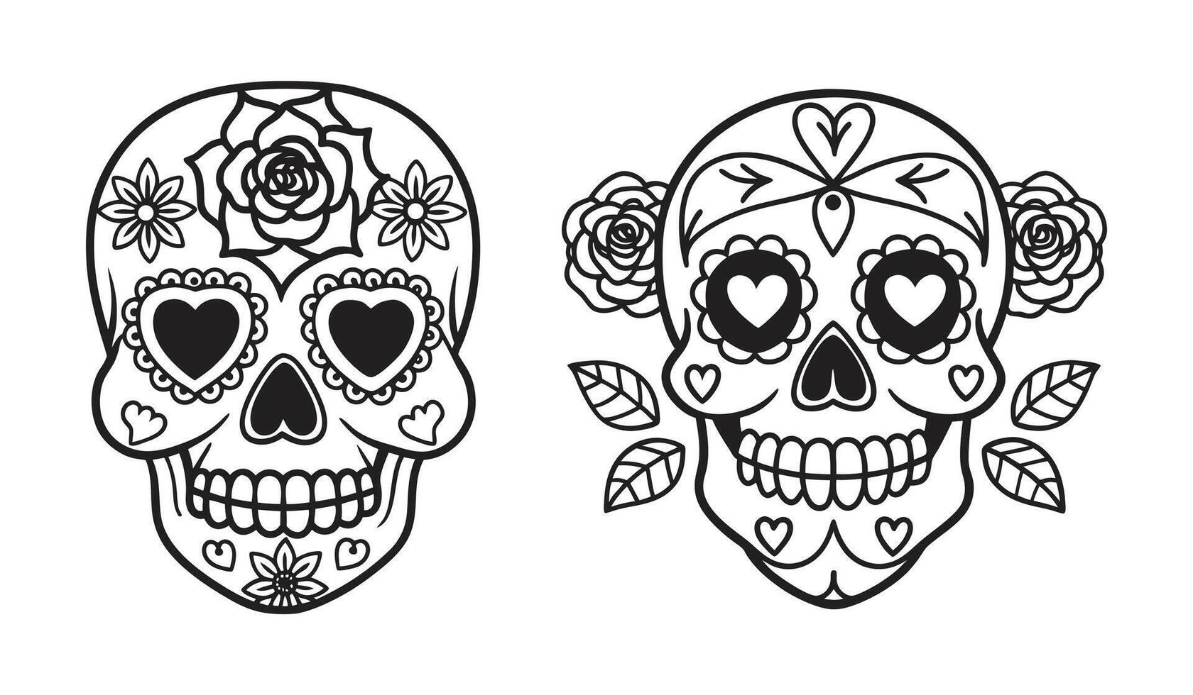 Traditional Sugar Skull Line Art with Intricate Silhouette Style Inspired by Day of the Dead Celebration vector