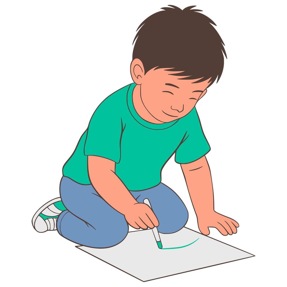 Boy kid drawing in paper illustration cartoon vector