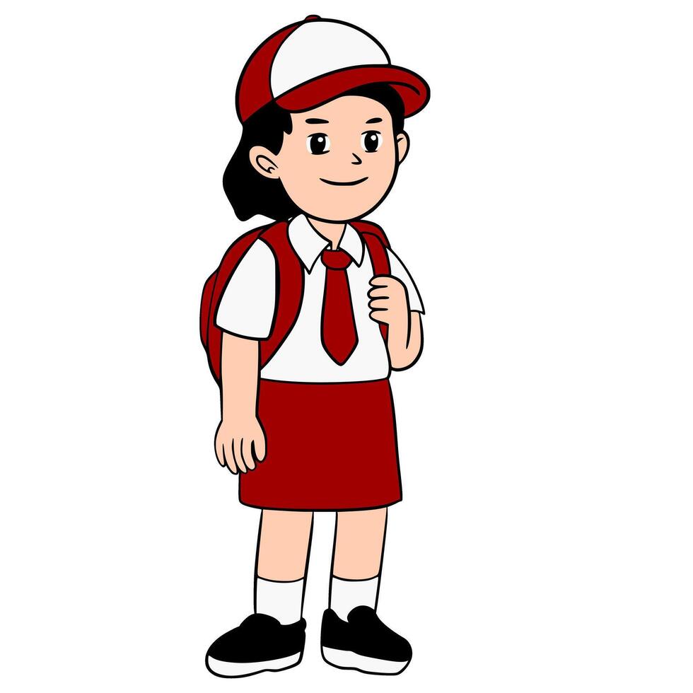 Illustration of elementary school children in Indonesian school funny characters vector