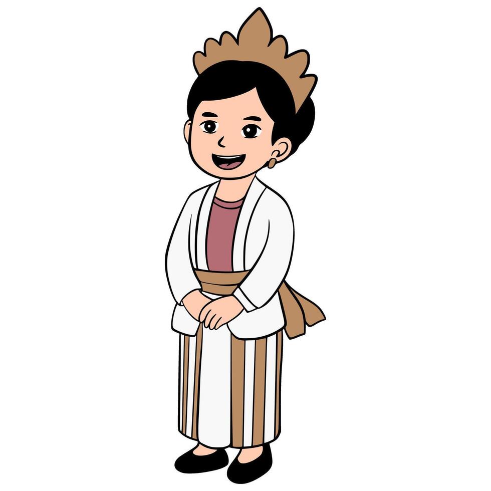 Illustration of using traditional clothes of Balinese culture cute treasure karskter vector