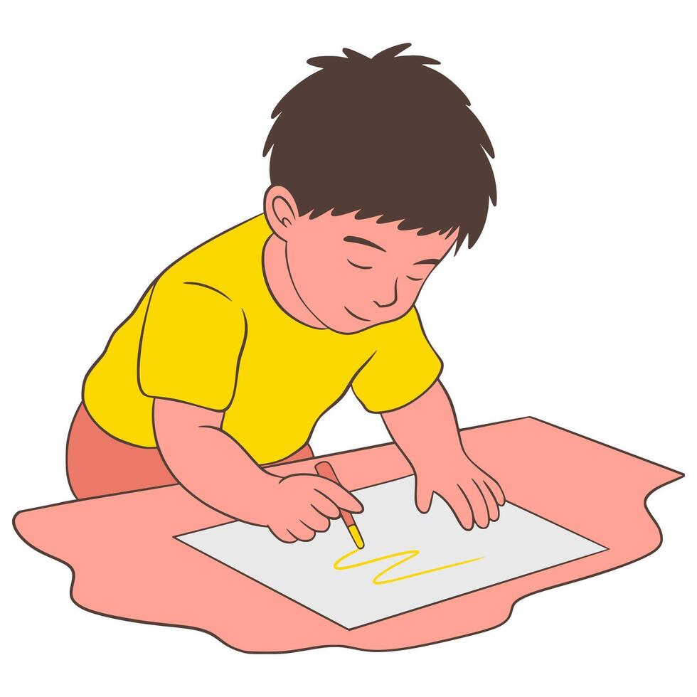 The child is drawing on illustration paper vector