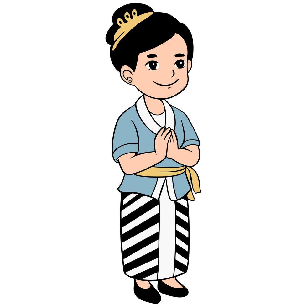 Illustration of a cartoon character using Balinese traditional cultural clothes vector
