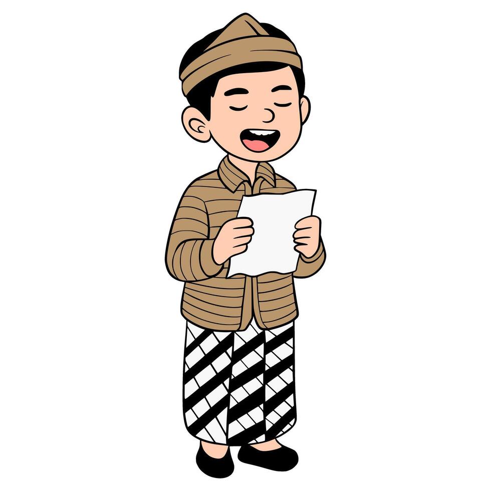 Illustration of a funny character wearing cultural clothes while reading poetry vector