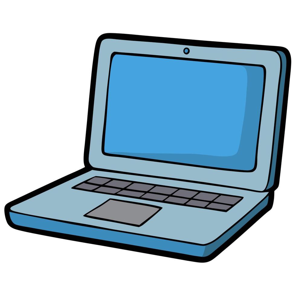 A laptop computer with a blue screen on a white background vector