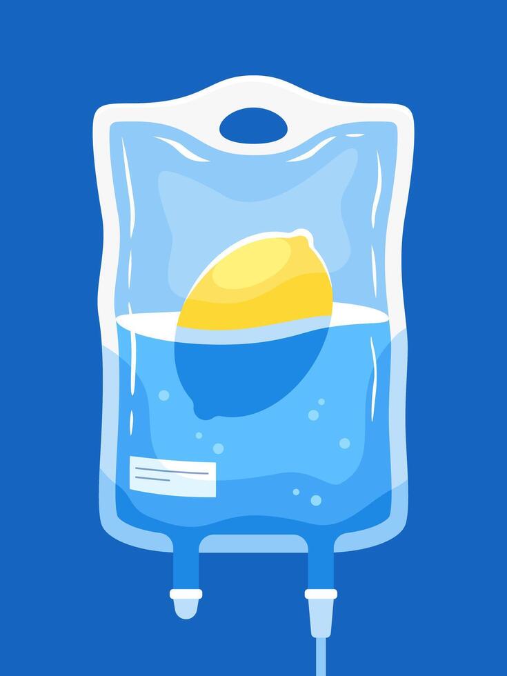 A refreshing visual of lemon submerged in a medical IV bag, showcasing the refreshing fusion of medicine and healthy eating with modern art. vector