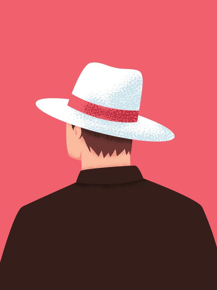 An enigmatic man with a fedora, his back turned, a symbol of timeless style and intrigue. vector