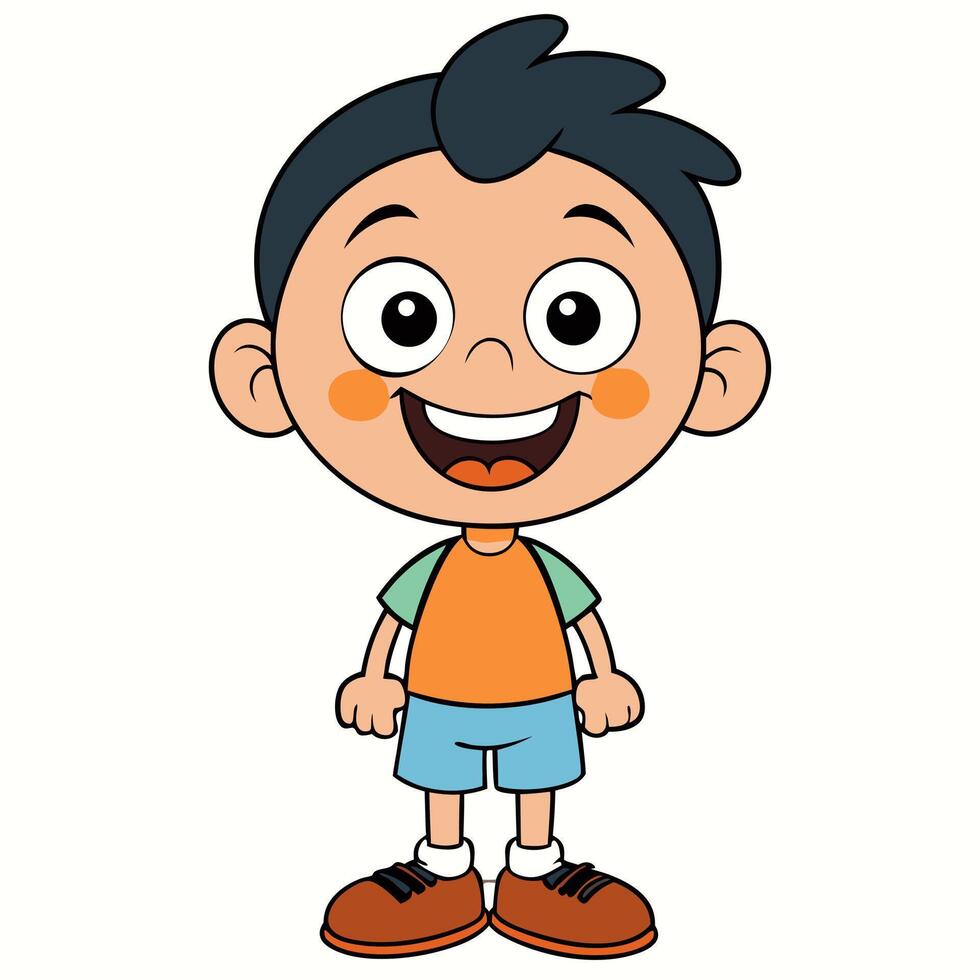 Cartoon boy with orange shirt and blue shorts vector