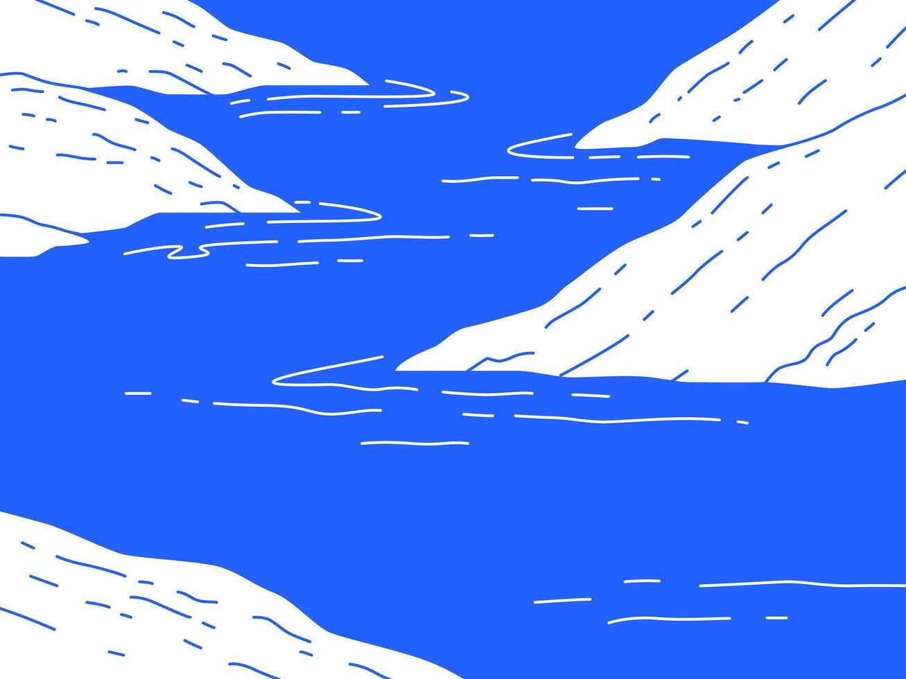 A tranquil artistic rendering of the ocean's cerulean embrace, flanked by pristine, snow-capped mountain ridges. vector