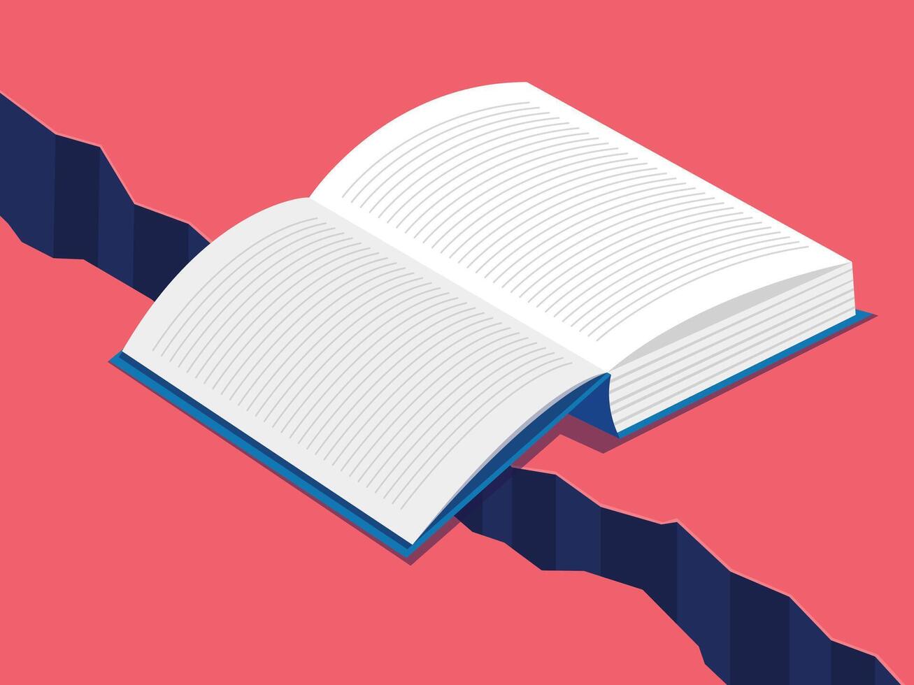 A visually striking illustration of an open book bridging a gap or divide, with a striking contrast. The image conveys themes of knowledge and overcoming obstacles. vector
