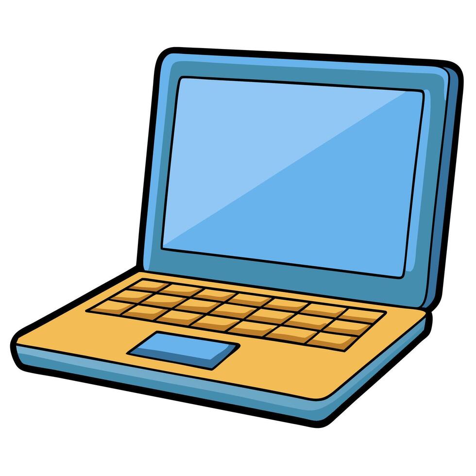 A cartoon laptop computer with a blue screen vector