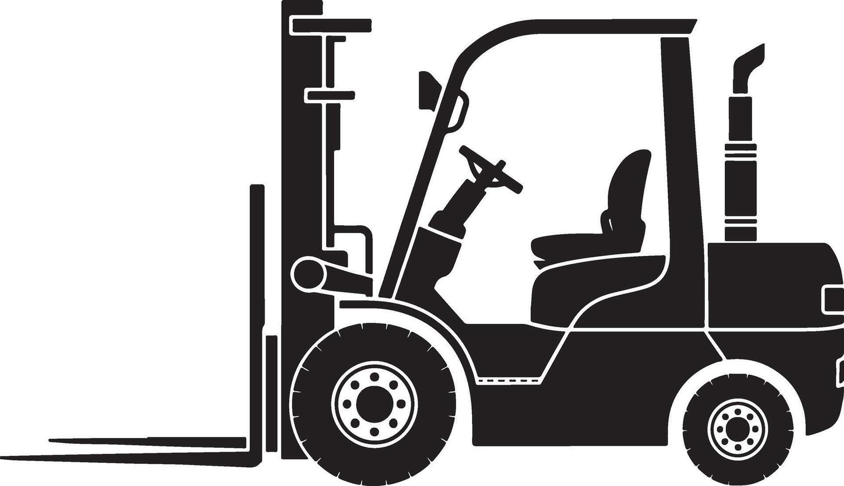 Industrial forklift truck with forks raised in silhouette vector