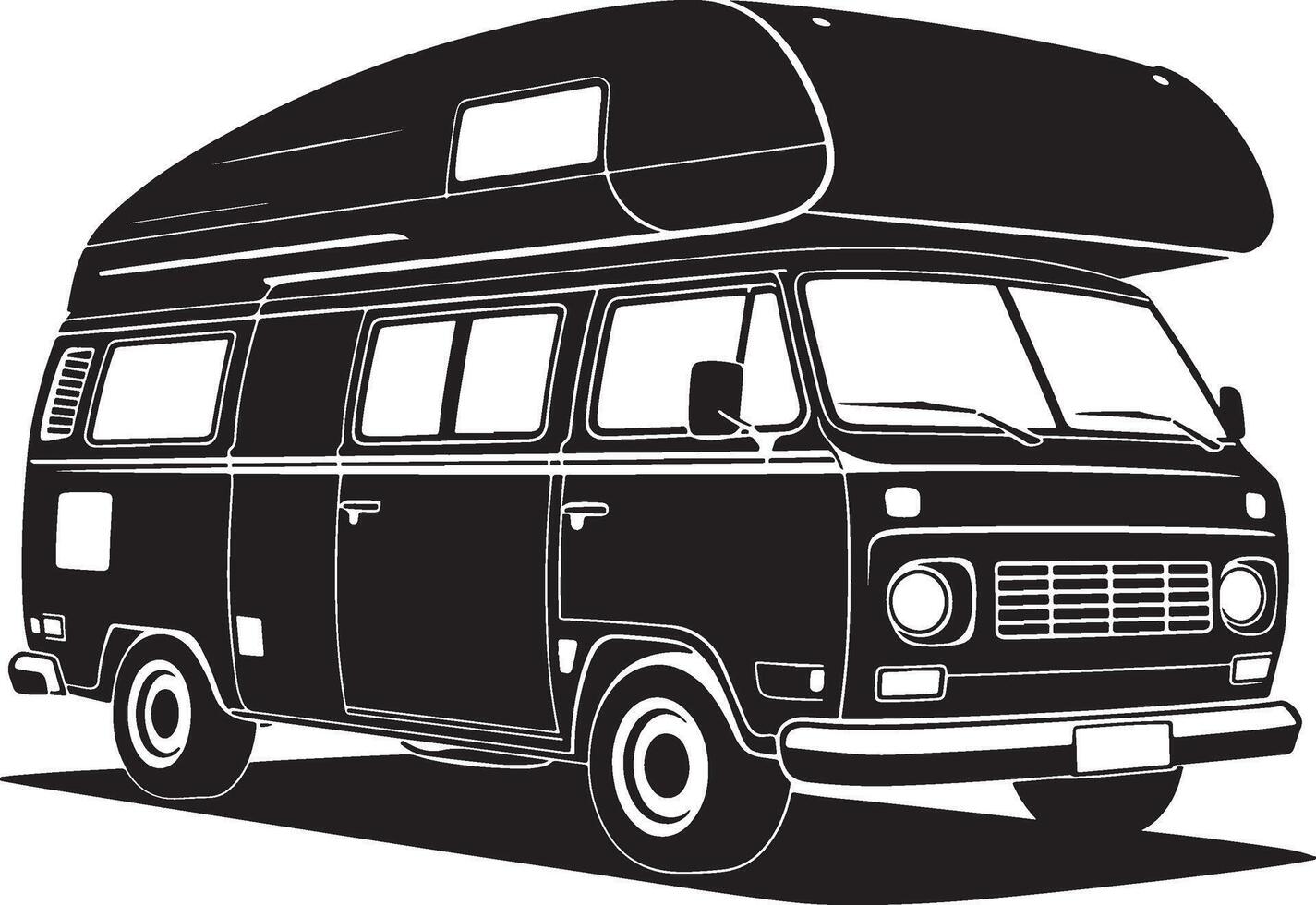 Classic camper van with pop top roof silhouette vector