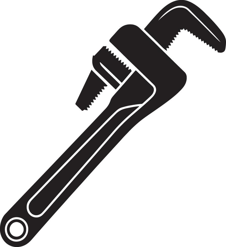 A black silhouette of a pipe wrench with a white background vector