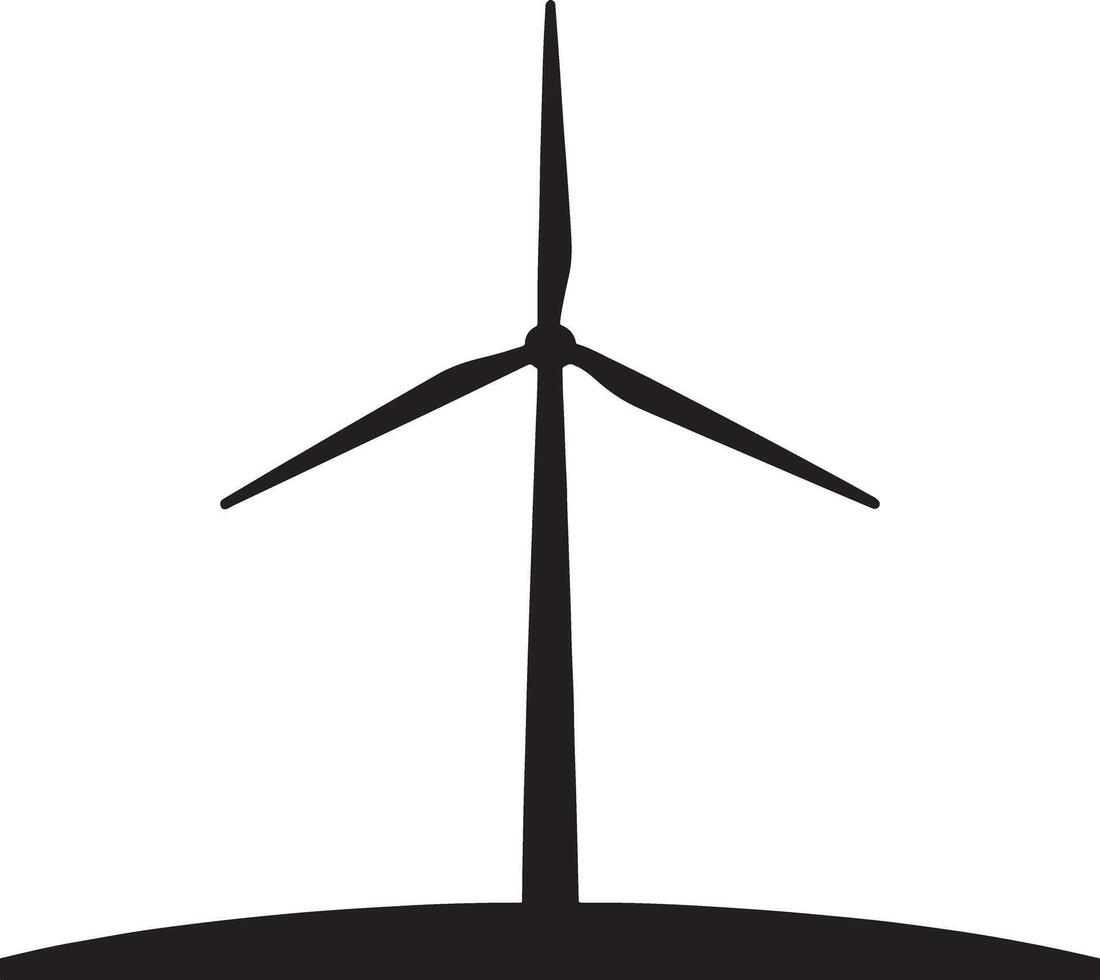 Single wind turbine with three blades on a curved ground silhouette vector